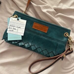 Teal Leather Clutch